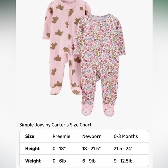 Premie Onesies - Simple Joys by Carter’s Baby Girl’s Cotton Footed Sleep & Play - Picture 5 of 9